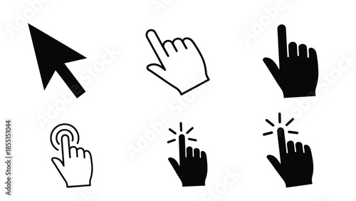 Collection of different hand cursor icons depicting pointing and selection actions