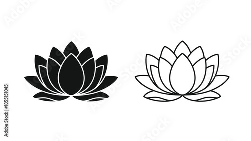 Black and white lotus flower designs showcasing contrasting visual styles