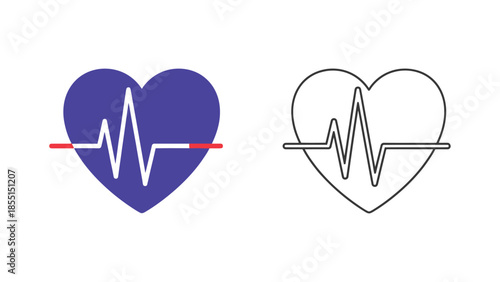 Two hearts displaying heartbeat lines one colored and one outlined