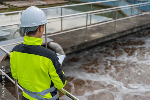Tableau sur toile Environmental engineers work at wastewater treatment plants,Water supply enginee
