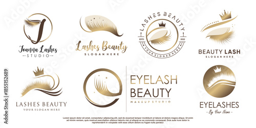 Eyelashes icon logo design with creative beauty element style Premium Vector