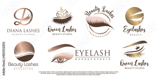 Eyelashes icon logo design with creative beauty element style Premium Vector