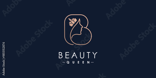Letter B icon logo design with beauty queen element style Premium Vector
