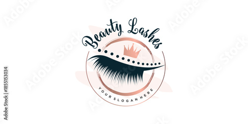 Eyelashes icon logo design with beauty queen element style Premium Vector