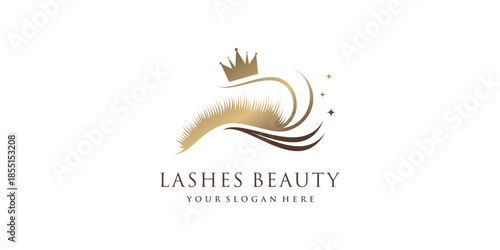 Eyelashes icon logo design with beauty queen element style Premium Vector