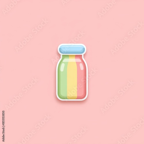 Pastel milk bottle icon with light tones and thin outlines, featuring soft pink background and playful, cheerful vibe, perfect for modern design projects