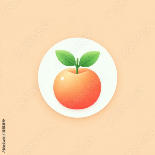 Pastel orange fruit icon with soft tones, round shape, green leaves, minimal style, gentle and fresh mood, centered on light background