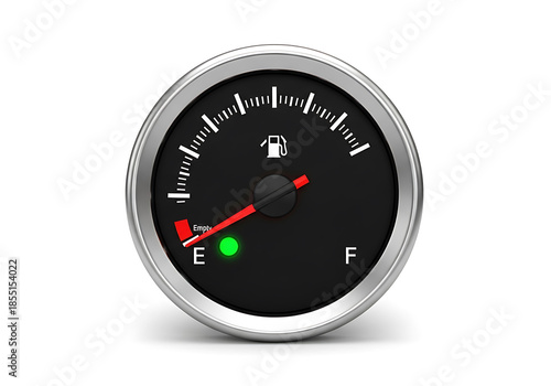 Car fuel gauge showing low level isolated on white background