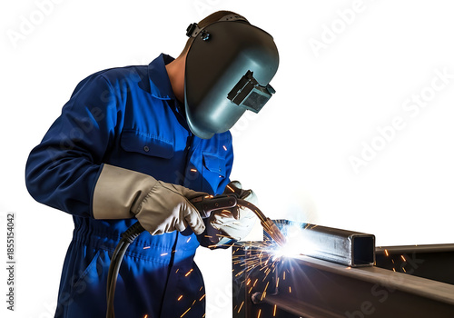 Welder working with metal isolated on white background