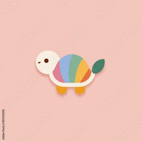 Pastel playful animal turtle icon with rainbow shell, light pastel color, minimal style, cute and cheerful mood, isolated on pink background
