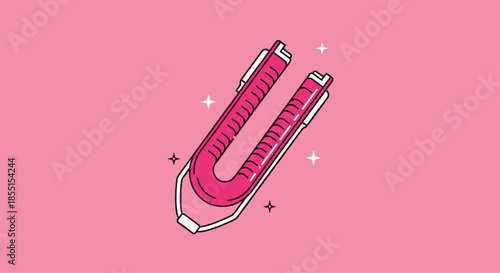 Stylish pink hair straightener illustration on a bright pink background for beauty and professional hair styling.