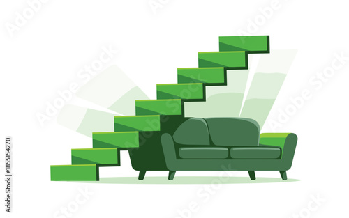Modern green couch with ascending staircase blocks