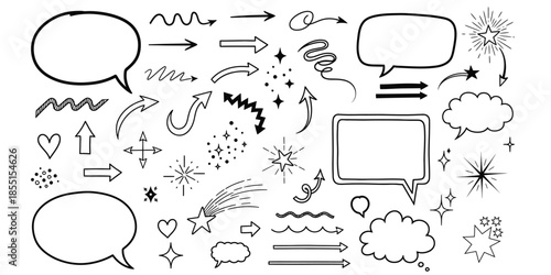 Collection of hand drawn speech bubbles and comic effect illustrations