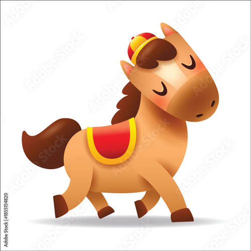 Cute Little Cartoon Horse with Red Scarf. Chinese Zodiac