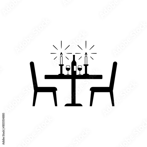 Candlelight dinner with romantic atmosphere and minimalistic design on a transparent background