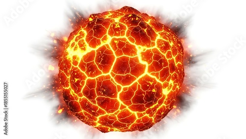 Glowing molten lava ball exploding with fiery sparks and intense heat