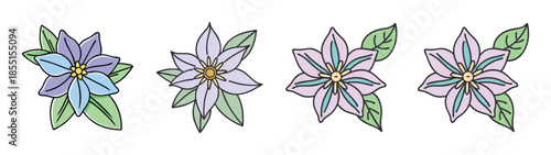 Beautiful floral arrangement of hand drawn flowers and leaves vector design elements for prints
