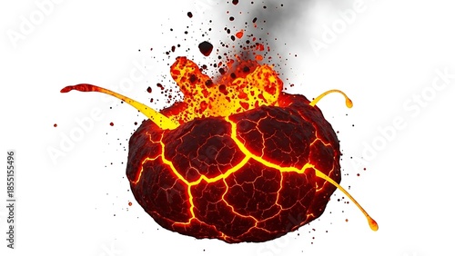 Lava bomb eruption with molten lava and smoke