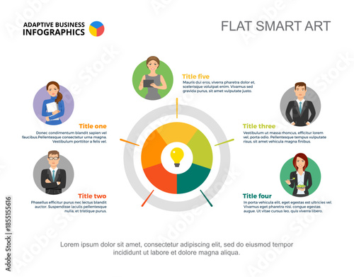 Five people process chart template for presentation
