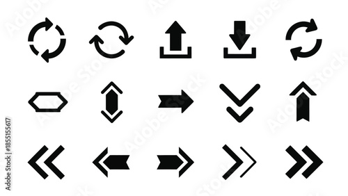 Comprehensive graphic symbol pack featuring essential directional arrows for web and app interfaces