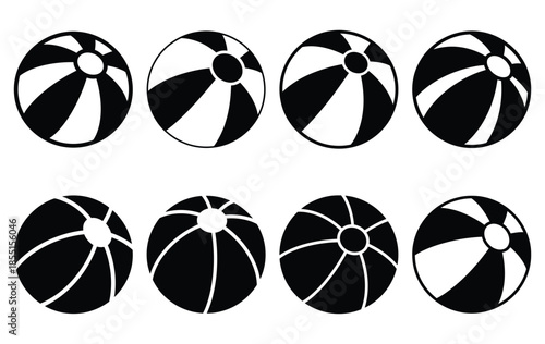 Silhouette of beach ball vector icon set collection. summer icons concept isolated on white, vector illustration