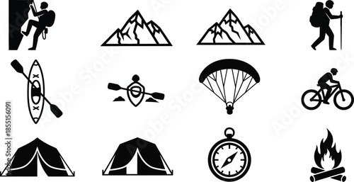 set of camping icons silhouettes 