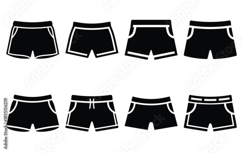 Silhouette of beach shorts vector icon set collection. summer icons concept isolated on white, vector illustration