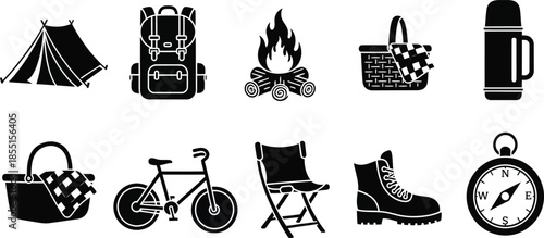 camping icons set