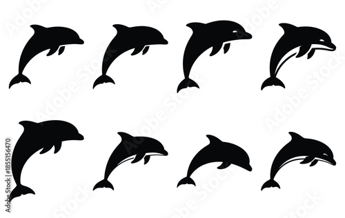 Silhouette of dolphin silhouette simple vector icon set collection. summer icons concept isolated on white, vector illustration