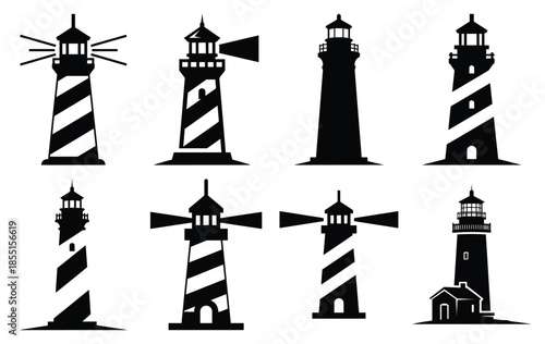 Silhouette of lighthouse silhouette simple vector icon set collection. summer icons concept isolated on white, vector illustration