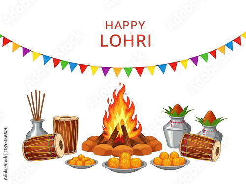 Happy lohri celebration with traditional elements