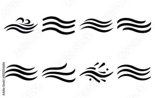 Silhouette of ocean breeze lines vector icon set collection. summer icons concept isolated on white, vector illustration