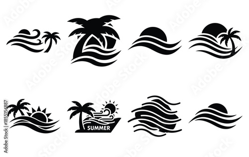 Silhouette of summer breeze lines vector icon set collection. summer icons concept isolated on white, vector illustration
