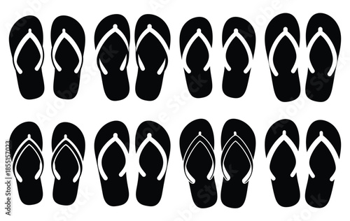 Silhouette of summer flip flop vector icon set collection. summer icons concept isolated on white, vector illustration