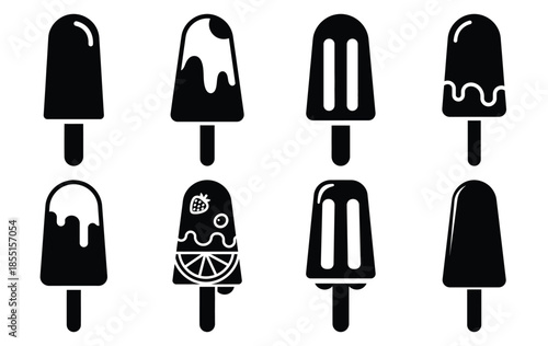 Silhouette of summer fruit popsicle vector icon set collection. summer icons concept isolated on white, vector illustration