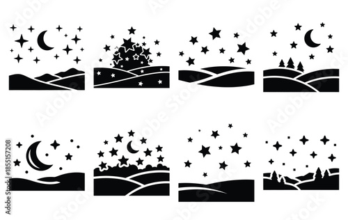 Silhouette of summer night stars vector icon set collection. summer icons concept isolated on white, vector illustration