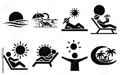 Silhouette of summer relax sun vector icon set collection. summer icons concept isolated on white, vector illustration