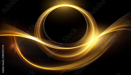 Panel kuchenny z motywem golden circle and waves or curves abstract modern design with lighting effect on black background