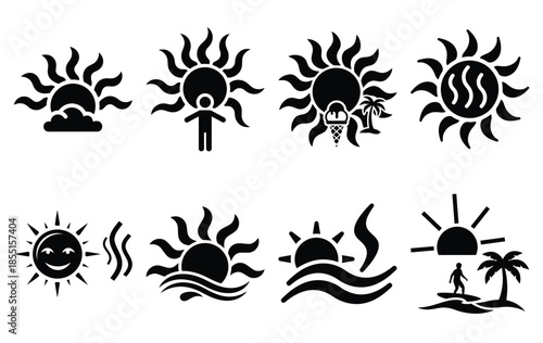 Silhouette of summer warmth vector icon set collection. summer icons concept isolated on white, vector illustration