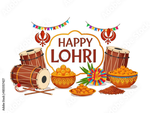 Happy lohri celebration with traditional elements