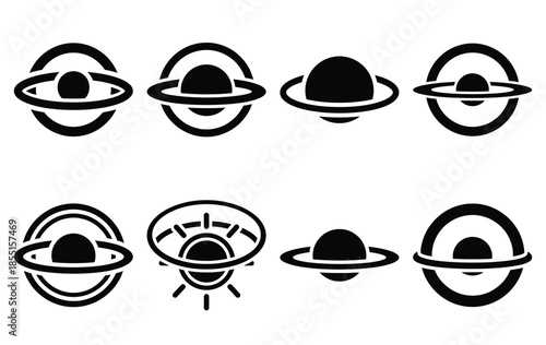 Silhouette of sun halo vector icon set collection. summer icons concept isolated on white, vector illustration