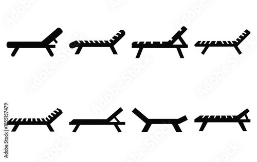 Silhouette of sun lounger vector icon set collection. summer icons concept isolated on white, vector illustration