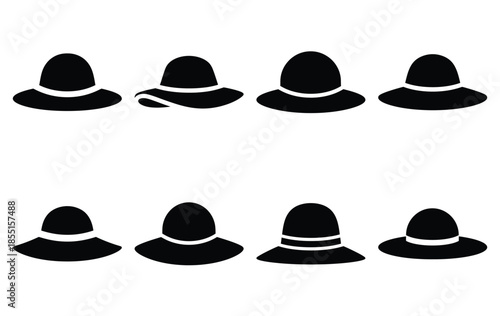 Silhouette of sun hat vector icon set collection. summer icons concept isolated on white, vector illustration