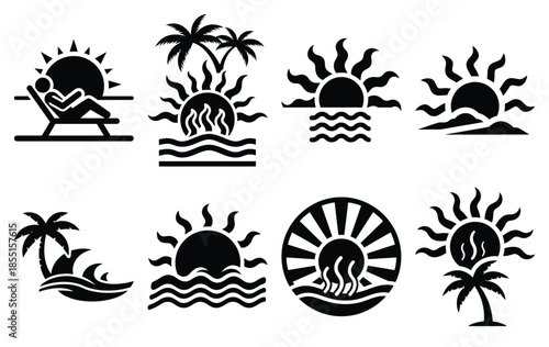 Silhouette of tropical heat wave vector icon set collection. summer icons concept isolated on white, vector illustration