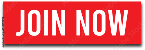 Bold red join now button vector with white text and subtle 3D shadow for web UI design