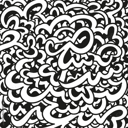Abstract black and white pattern design with overlapping swirls and shapes. Intricate graphic pattern for background use. Graphic artist creation for print, web or other media.