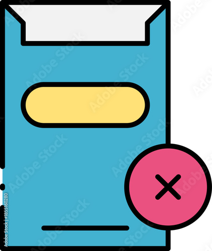 Digital document removal icon in a sleek flat design, symbolizing deletion or cancellation for modern user interfaces and applications