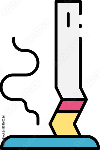 Clean Vector Illustration of a Lit Cigarette with Smoke Ascending, a Graphic Icon Representing Smoking Habits, Health Risks, and Addiction