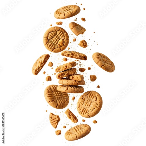Peanut Butter Cookies Flying and Crumbled