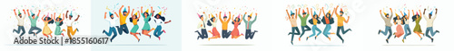 vector of friends jumping happily celebrating new year